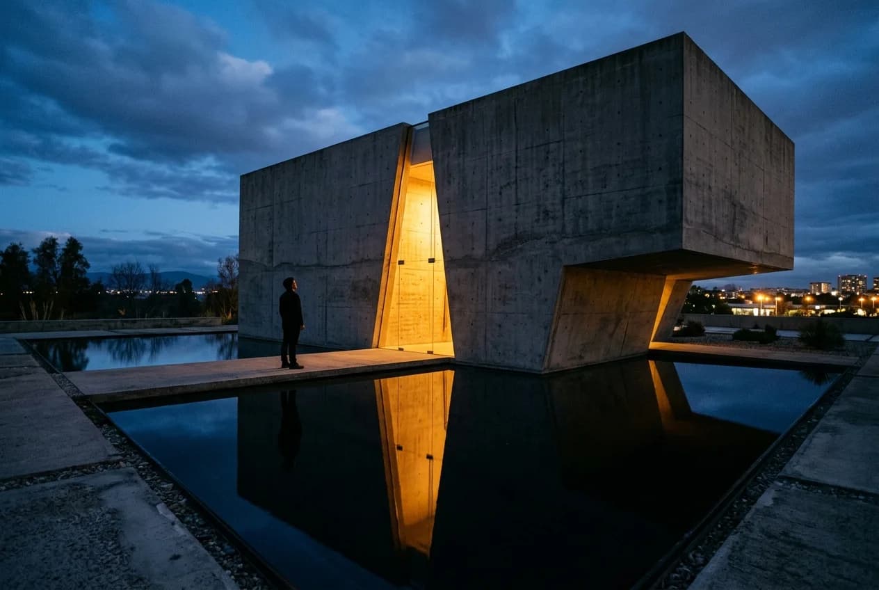 Cinematic portrait with architectural framing